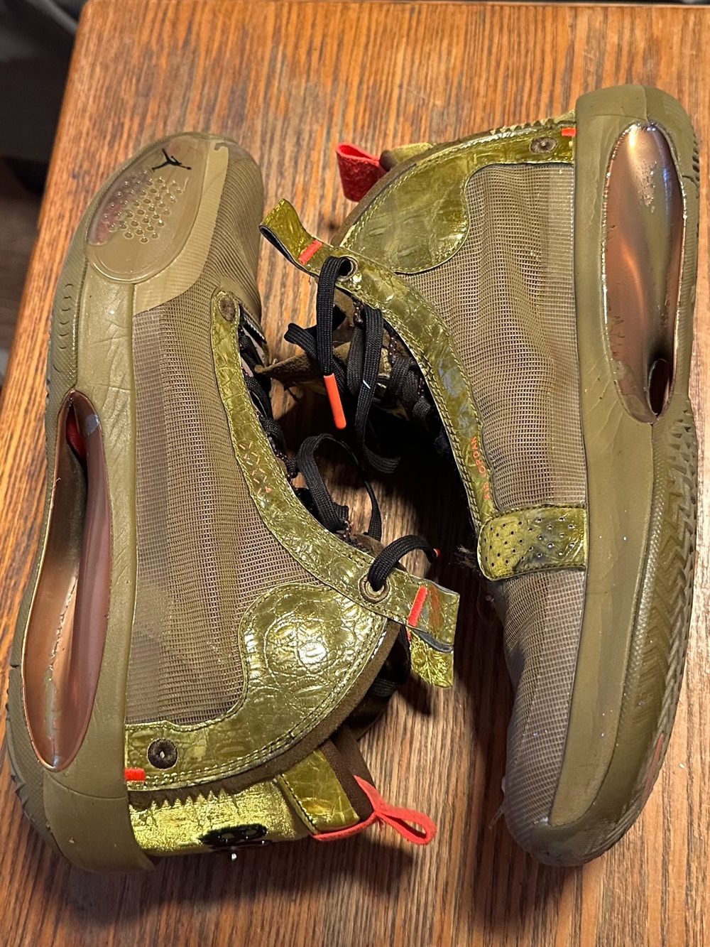 Jordan Men's Olive Green Athletic Sneakers with Orange Accents